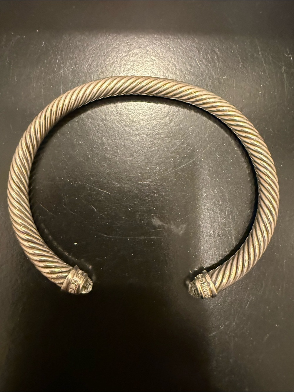 David Yurman Twisted Cable Open Cuff Bracelet in Silver Tone With Prasiolite